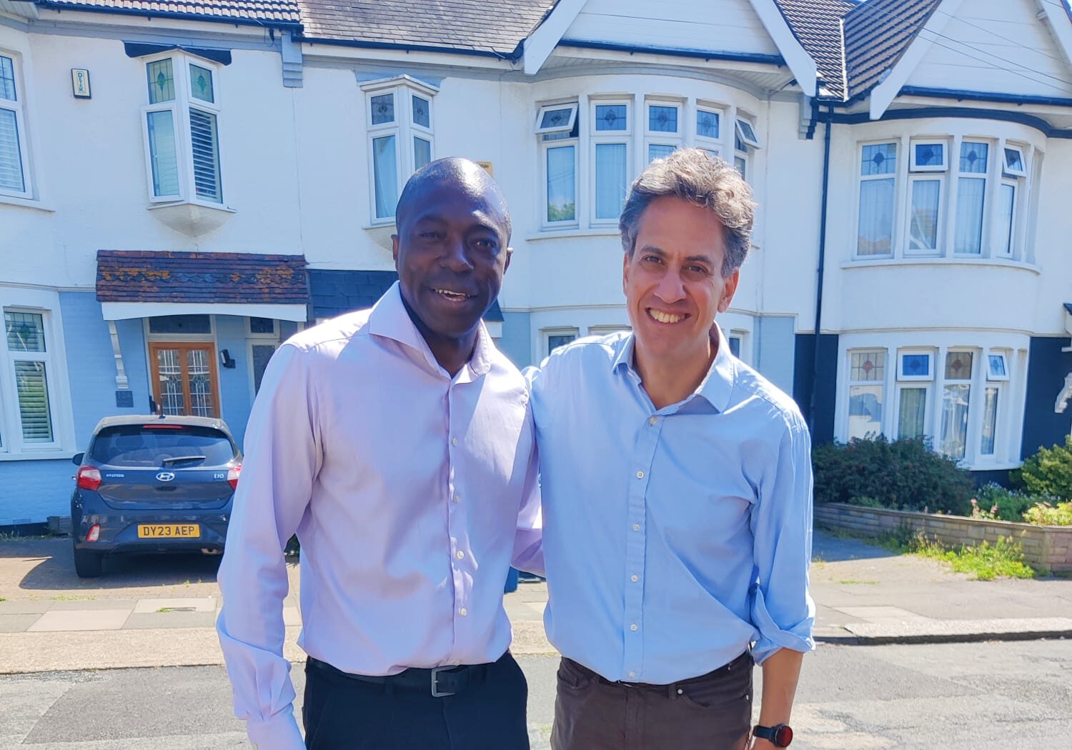 ed miliband joins bayo alaba on the campaign trail in southend east and rochford